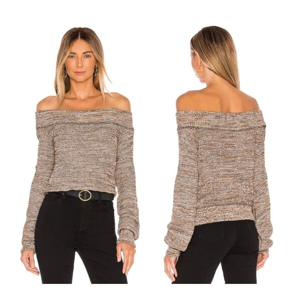 Free People Off-Shoulder Sugar Rush Sweater Brown/Black L Boho Winter - Picture 1 of 8